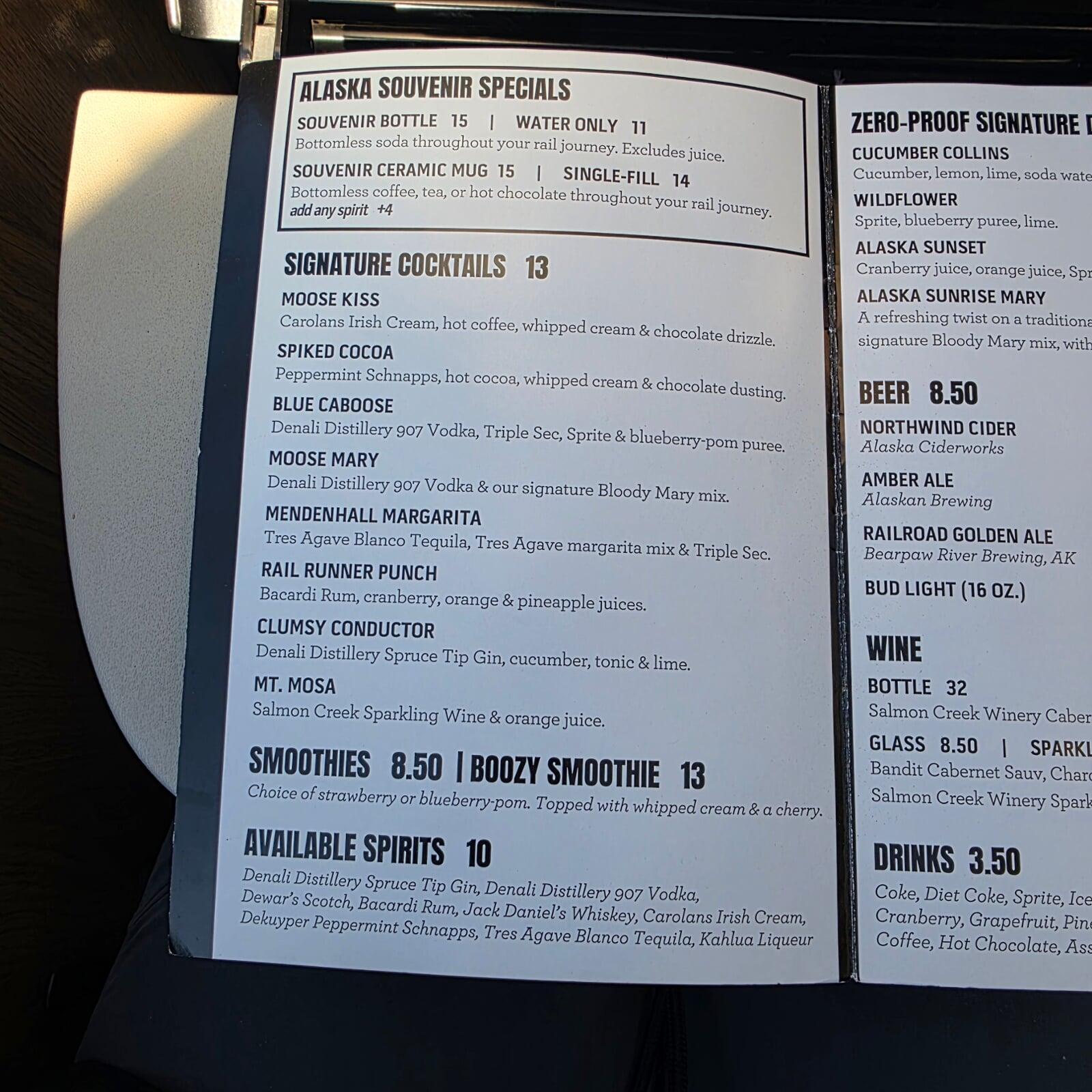 Princess Dome Train Menu