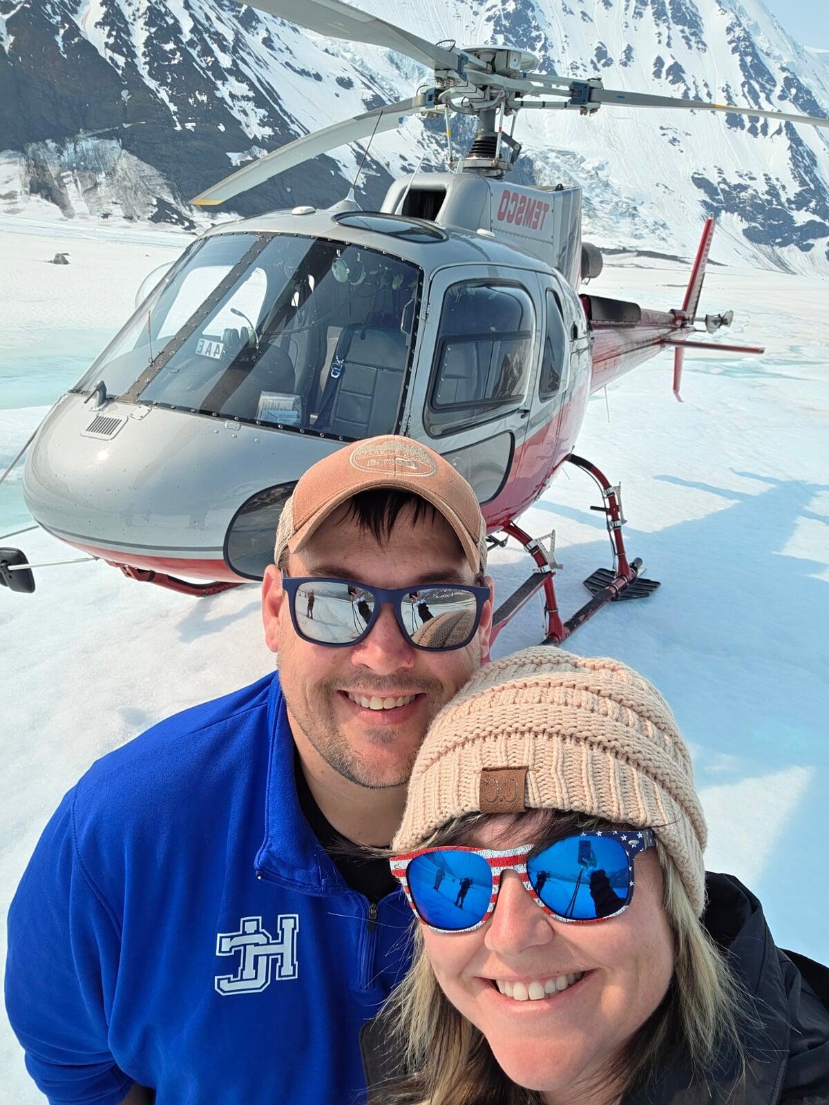Helicopter landing onto a glacier